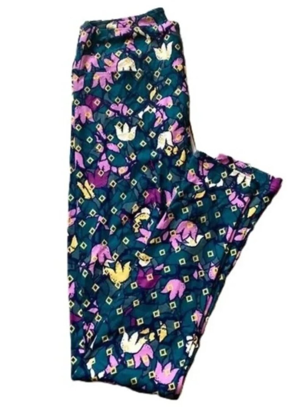 LuLaRoe OS One Size Leggings Flowers Tulips Diamonds Green Purple Yellow Black